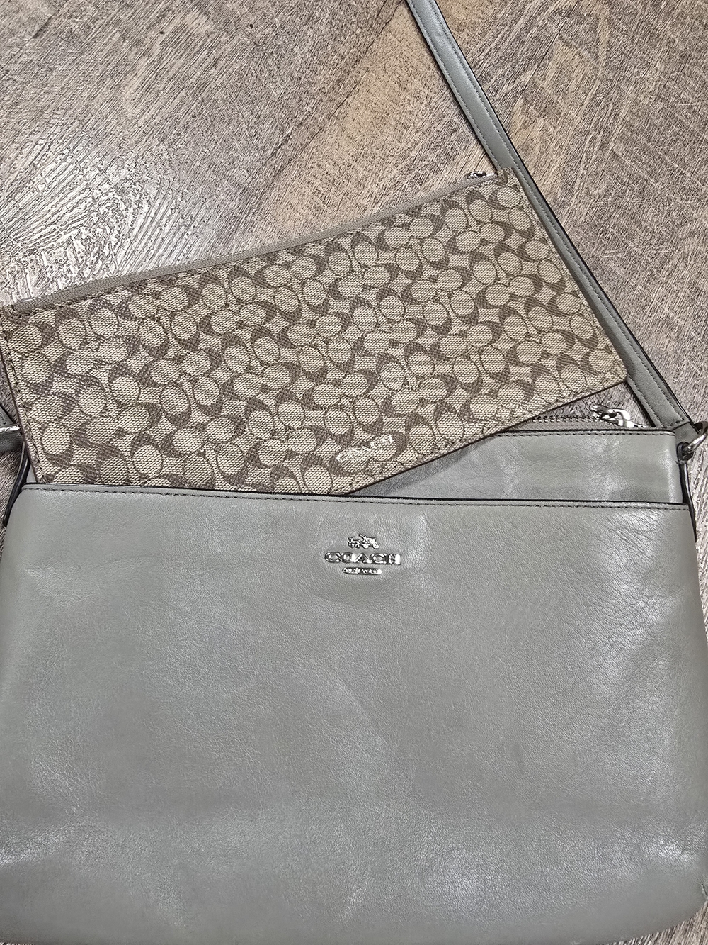 Coach Signature Canvas and Leather Crossbody - Gray/Tan